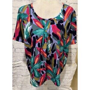 D & Co. Essentials QVC 3/4 sleeve blouse vibrant floral Print Top Size Large